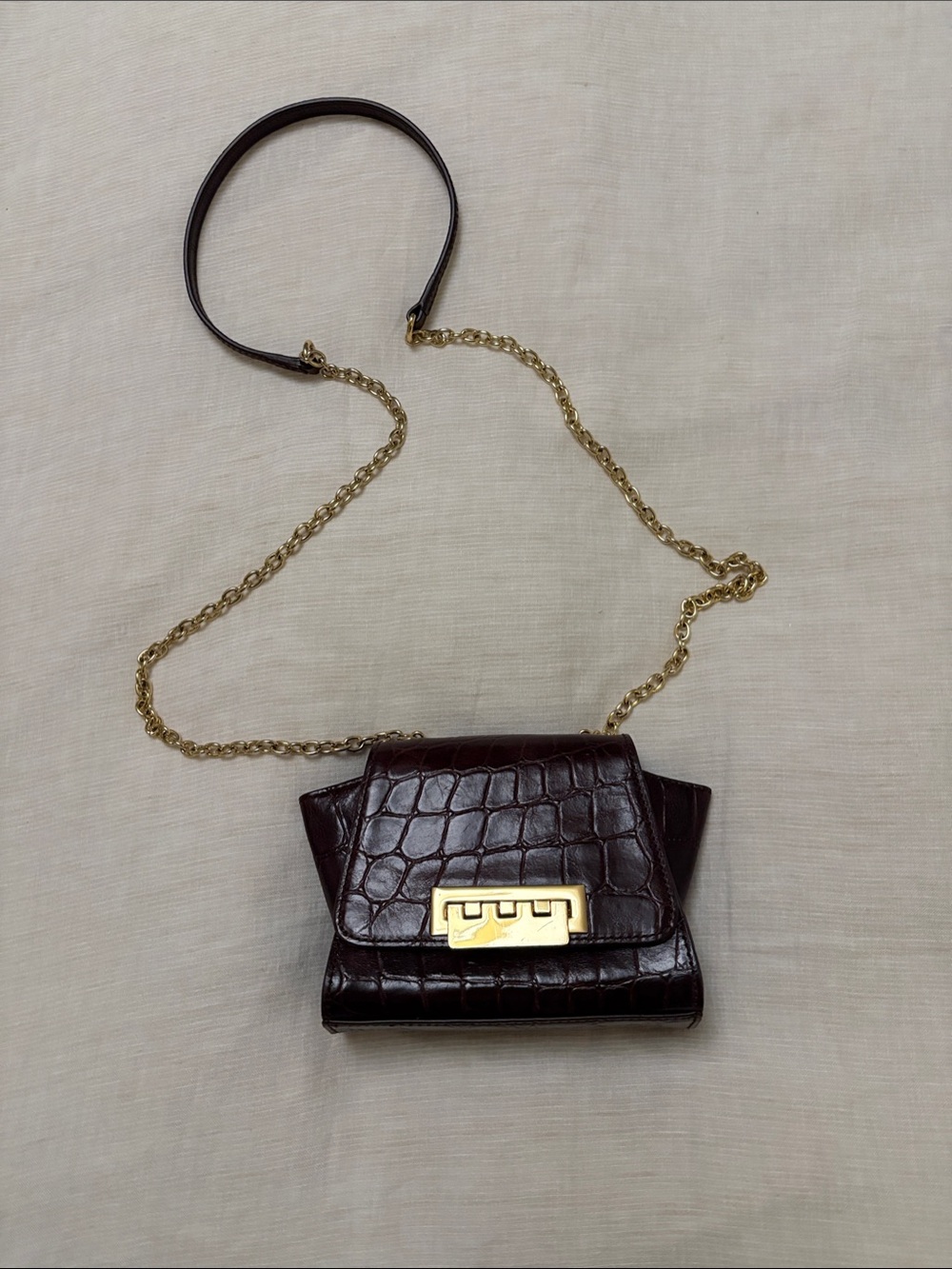 ZAC Zac Posen Croc-Embossed Chain Crossbody - burgundy with Gold Hardware